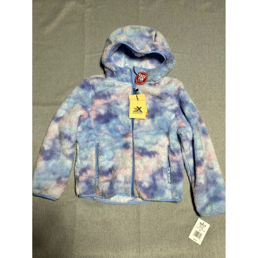 ZeroXposur Faux Fur Hoodie Girls Kids Size 7/8 Blue Ombre Zip Up Jacket‎